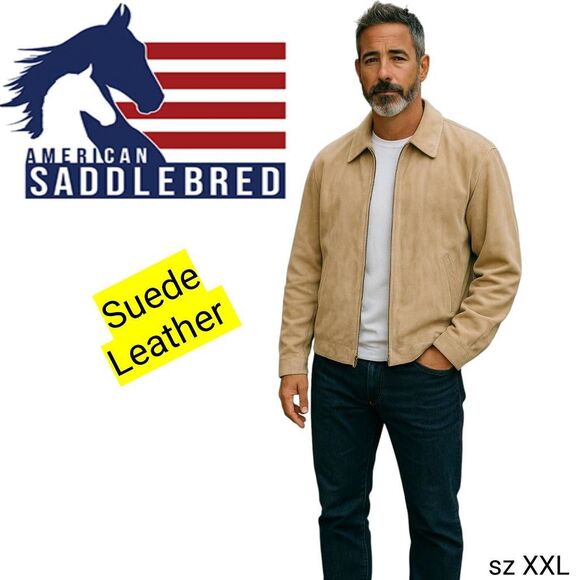 Saddlebred Neutral Tan Genuine Suede Leather Quilted Lining Bomber Jacket Coat - Picture 1 of 12